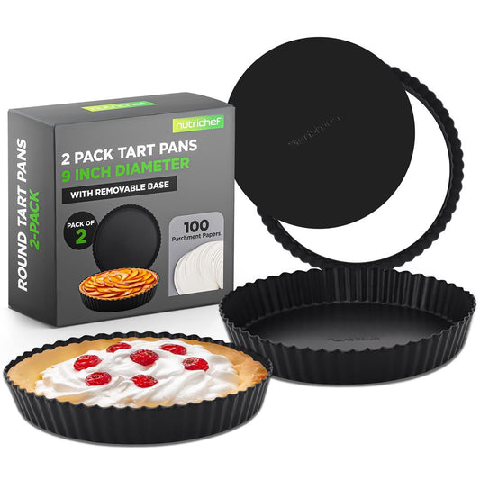 2 Round Tart Pans Nonstick Carbon Steel Removable Base 9 Inch - NCTRT2BK