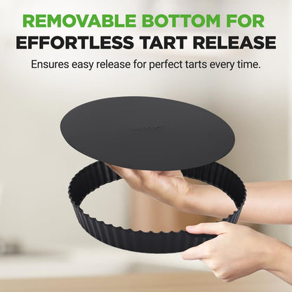 2 Round Tart Pans Nonstick Carbon Steel Removable Base 9 Inch - NCTRT2BK