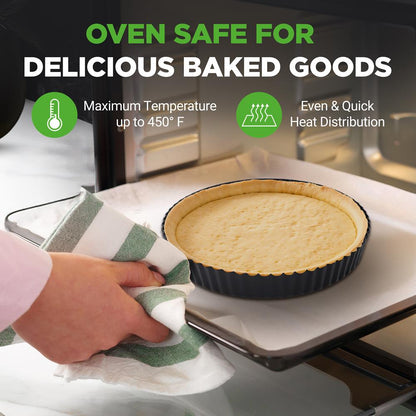 2 Round Tart Pans Nonstick Carbon Steel Removable Base 9 Inch - NCTRT2BK