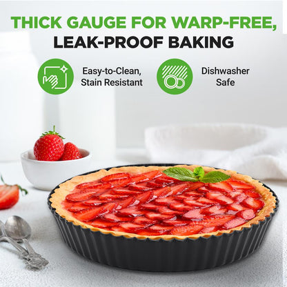 2 Round Tart Pans Nonstick Carbon Steel Removable Base 9 Inch - NCTRT2BK