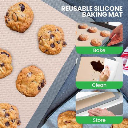 Tappetini da forno in silicone - Antiaderenti, resistenti al forno fino a 480°F, per alimenti, grigi - NUBAPAGR12
