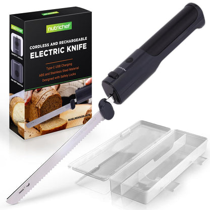 Coltello elettrico senza filo per tagliare rapidamente, lame in acciaio inossidabile, nero - NUELREKN3BLACK