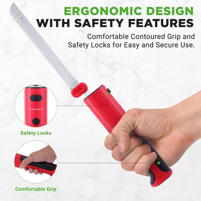 Coltello elettrico senza filo per tagliare facilmente, lame in acciaio inossidabile, rosso - NUELREKN3RED