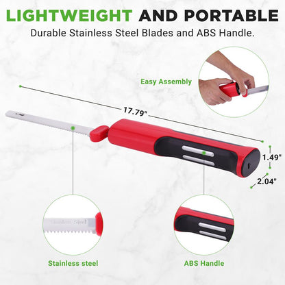 Coltello elettrico senza filo per tagliare facilmente, lame in acciaio inossidabile, rosso - NUELREKN3RED