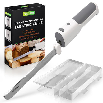 Kabelloses elektrisches Messer, schnelles Tranchieren, Edelstahlklingen, weiß/grau – NUELREKN3