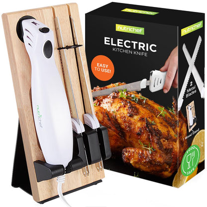 Set di coltelli elettrici da cucina - Affettatura senza sforzo, lame in acciaio inox, supporto in legno - PKELKN16