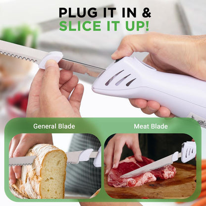 Set di coltelli elettrici da cucina - Affettatura senza sforzo, lame in acciaio inox, supporto in legno - PKELKN16