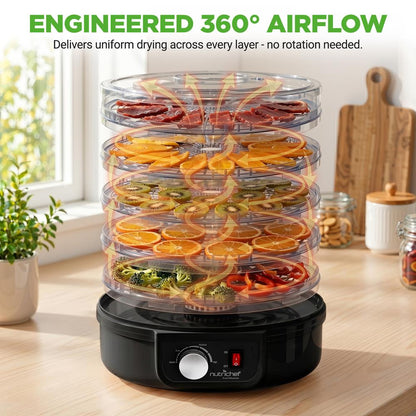 Deshidratador eléctrico de alimentos que conserva los nutrientes, con 5 bandejas apilables, negro - PKFD14BK