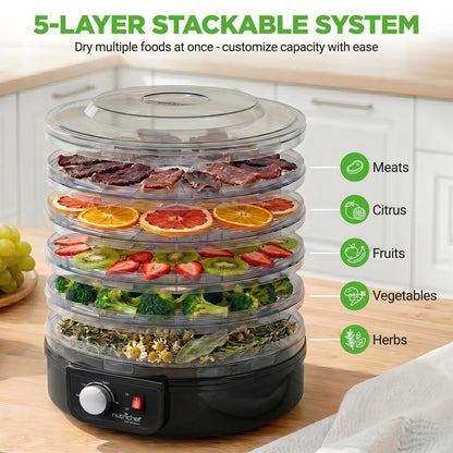 Deshidratador eléctrico de alimentos que conserva los nutrientes, con 5 bandejas apilables, negro - PKFD14BK