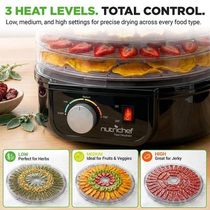Deshidratador eléctrico de alimentos que conserva los nutrientes, con 5 bandejas apilables, negro - PKFD14BK