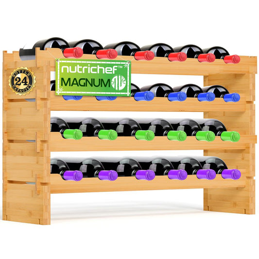 Bamboo Wine Rack 24-Bottle Capacity Wobble-Free Modular Natural Finish - SLWMDMG90