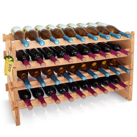 Stackable Wine Rack 36-Bottle Capacity Bamboo Modular Display Shelf - SLWMDSF200