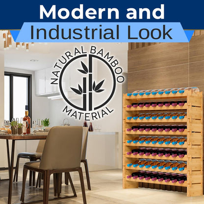 Stackable Wine Rack 72-Bottle Capacity Bamboo Modular Display Shelf - SLWMDSF226