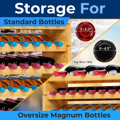 12 Tier Wine Shelf - Strong Frame Solid Bamboo For 108 Bottle Wine Capacity (Color) - SLWMDSF960